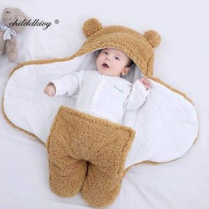 Baby Sleeping Bag Ultra-Soft Fluffy Fleece Newborn Receiving Blanket Infant Boys Girls Cloth Sleeping Nursery Wrap Swaddle Winter